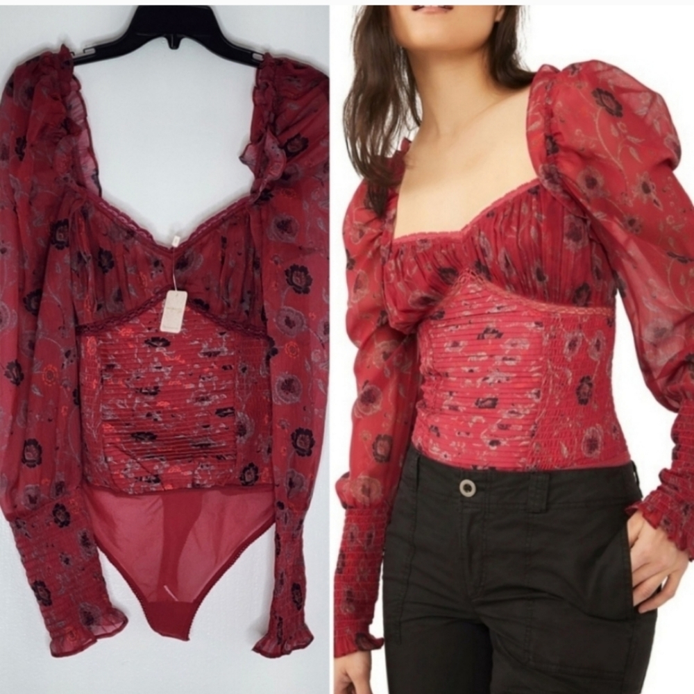 Free people Brunch Date Bodysuit in Red Combo, new with tags